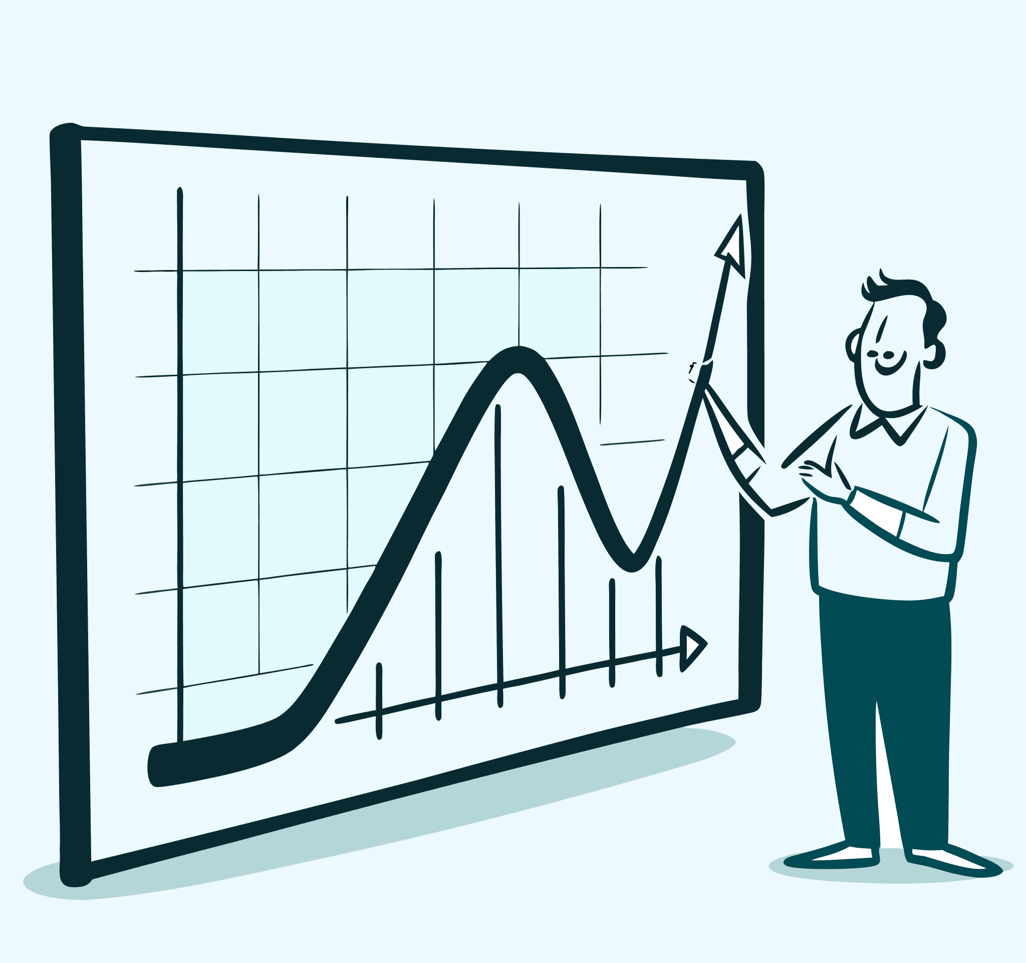 Illustration of a creator-led distribution course with a rising chart
