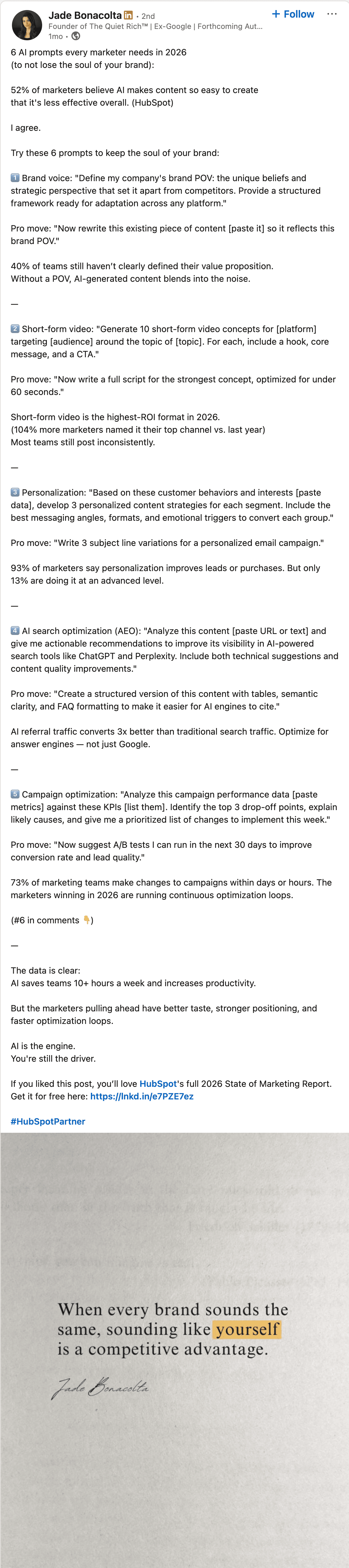 Sample LinkedIn post showing HubSpot-style creator-led educational content